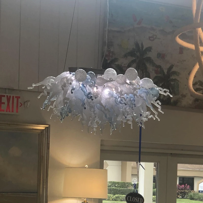 

Aqua Blue Chandeliers Designer Lamp LED Light 100% Hand Blown Glass Chandelier Light Fixture for Kitchen Dining Room Restaurant