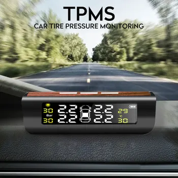 

Tire Pressure Alarm Car Solar Energy 4PCS Sensor TPMS Tire Pressure Monitoring USB Vehicles Auto LCD Color Screen