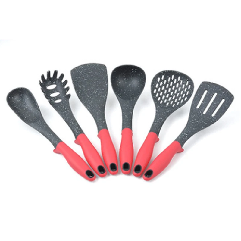 6 pcs red set Кухонная утварь набор силиконовых кухонных инструментов набор бытовой деревянный Koken Gereedschap Met Opbergdoos Turner Tang Spatel Turner - Цвет: 6 pcs red set