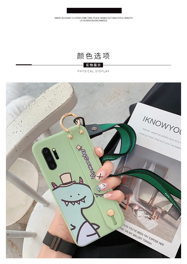 As shown in SAM Note10 милый ромашка ремешок чехол для телефона для samsung S10 plus/S9/S8 plus/Note 10 pro 8 9 мультфильм авокадо задняя крышка+ ремень - Цвет: As shown in