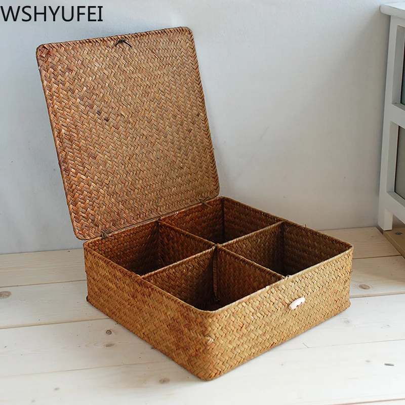 Pastoral Style Handmade Straw Storage box Cosmetic jewelry storage box Small ornament storage box Christmas gift Home Decorative