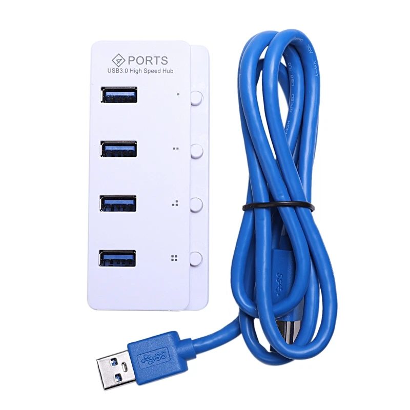 Usb 3,0 концентратор 4 порта скорость 5 Гбит/с адаптер питания для ПК ноутбука с переключателем ВКЛ/ВЫКЛ - Цвет: Белый