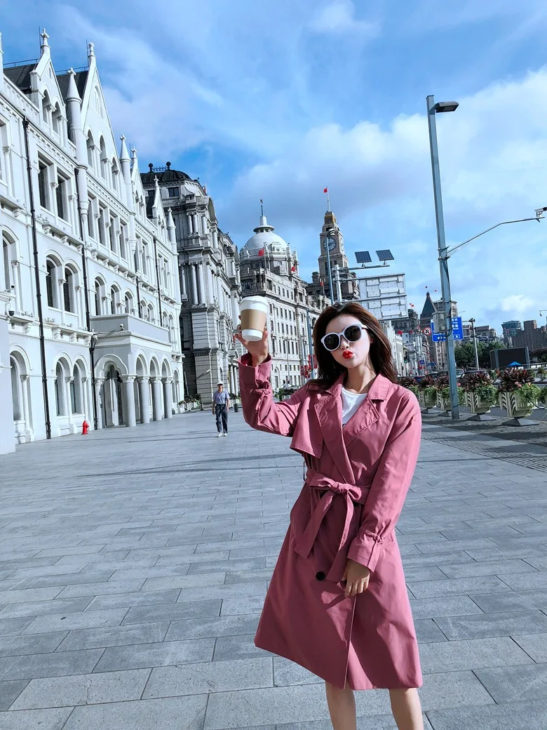 Тренч в Корейском стиле, пальто для фотосессии, осень, стиль, Ретро стиль, мода, лень, шикарный стиль, приталенный облегающий Тренч