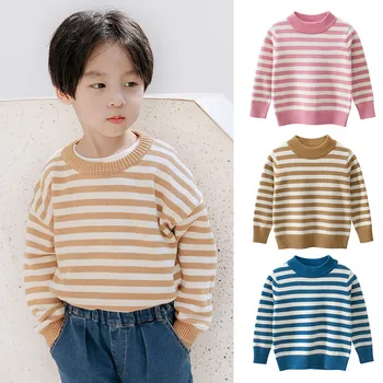 

Spring Autumn Infant Baby Children Boys Girls Cotton Long Sleeve Sweater Casual Striped Solid Color Comfortable Warm New Sweater