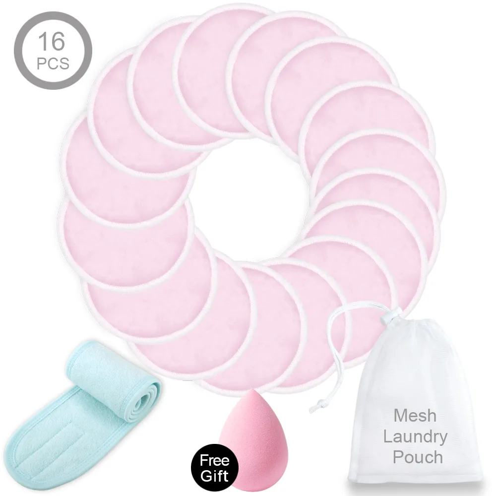 16Pink and Headband Многоразовые подушечки для снятия макияжа из микрофибры Моющиеся ватные диски и повязка на голову для лица Make Up wrap Head махровая ткань с мешком для стирки - Цвет: 16Pink and Headband