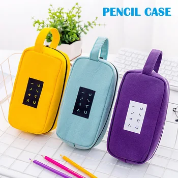 

Student Simple Text Large Capacity Pencil Case Zipper Canvas Makeup Stationery VDX99