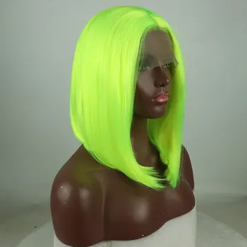 

Bomshell Short Straight Bob Synthetic Hair Lace Front Wig Light Green Heat Resistant Fiber Hair Middle Parting For Women Wigs