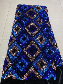 

Nigerian Lace Fabric 2019 High Quality Sequin Velvet Lace Fabric Royal Blue Embroidered Tulle African Velvet Lace Fabric 5 Yards