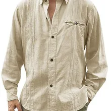 Британское мужское хлопковое белье, повседневные рубашки с воротником-стойкой и длинными рукавами, свободные однотонные рубашки, Повседневная Блузка M-3XL