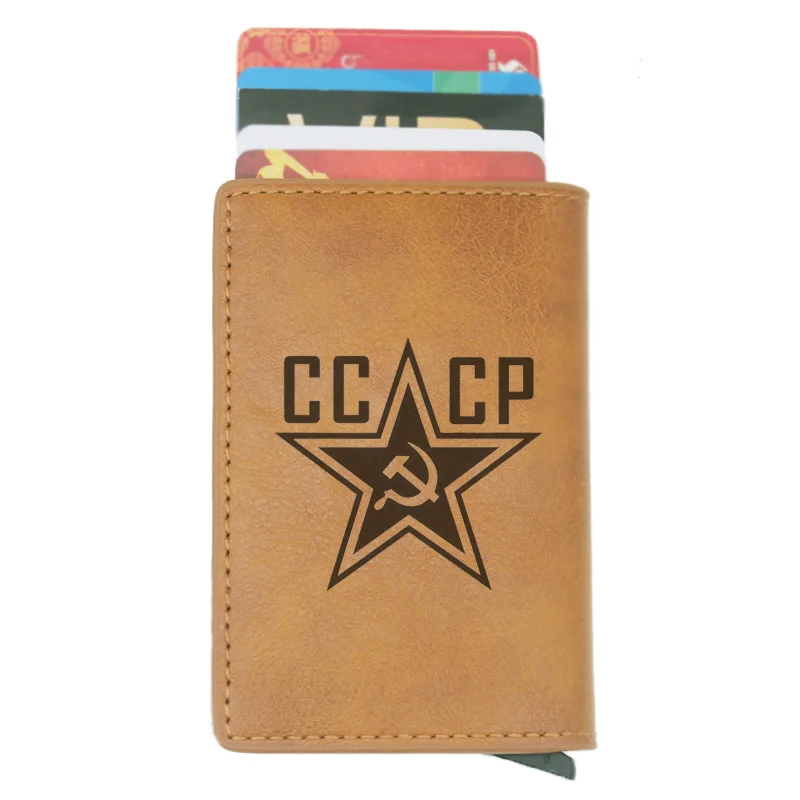 Мода, CCCP, СССР, Rfid держатель для карт, мужские и женские кошельки, коричневый короткий кошелек, кожаный тонкий кошелек, мини кошелек, подарки