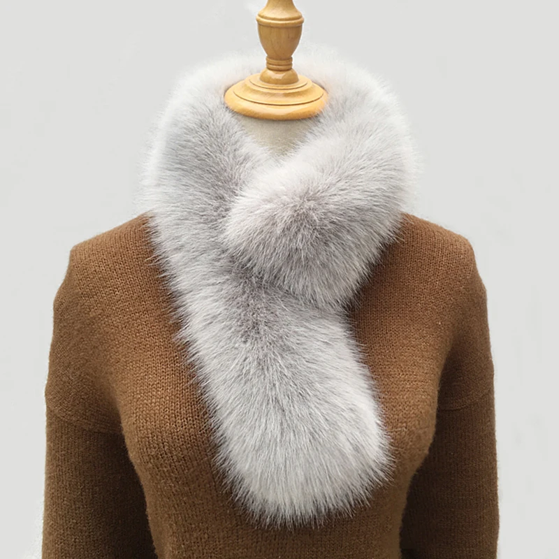 

Korean Solid Color Faux Fox Fur Collar Double Sided Thick Warm Scarf Bib Female Winter Neck Guard Cold Cross Plush Shawl T50