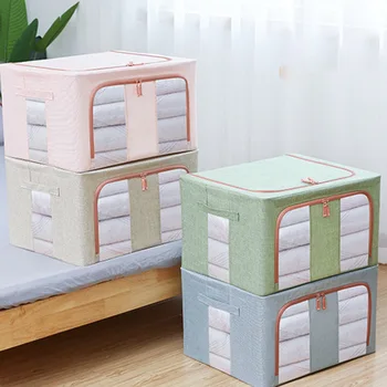 

80L Zipper Clothes Storage Boxes Oxford Socks Clothing Box Wardrobe Household Underwear Storage Container