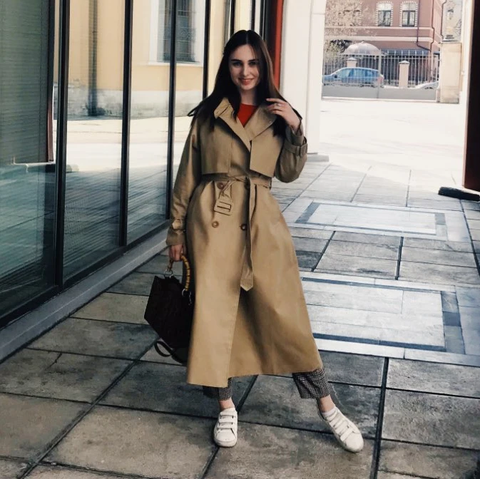 Тренч женский простой классический двубортный с ремнем|long trench coat|brand coatfashion coat |
