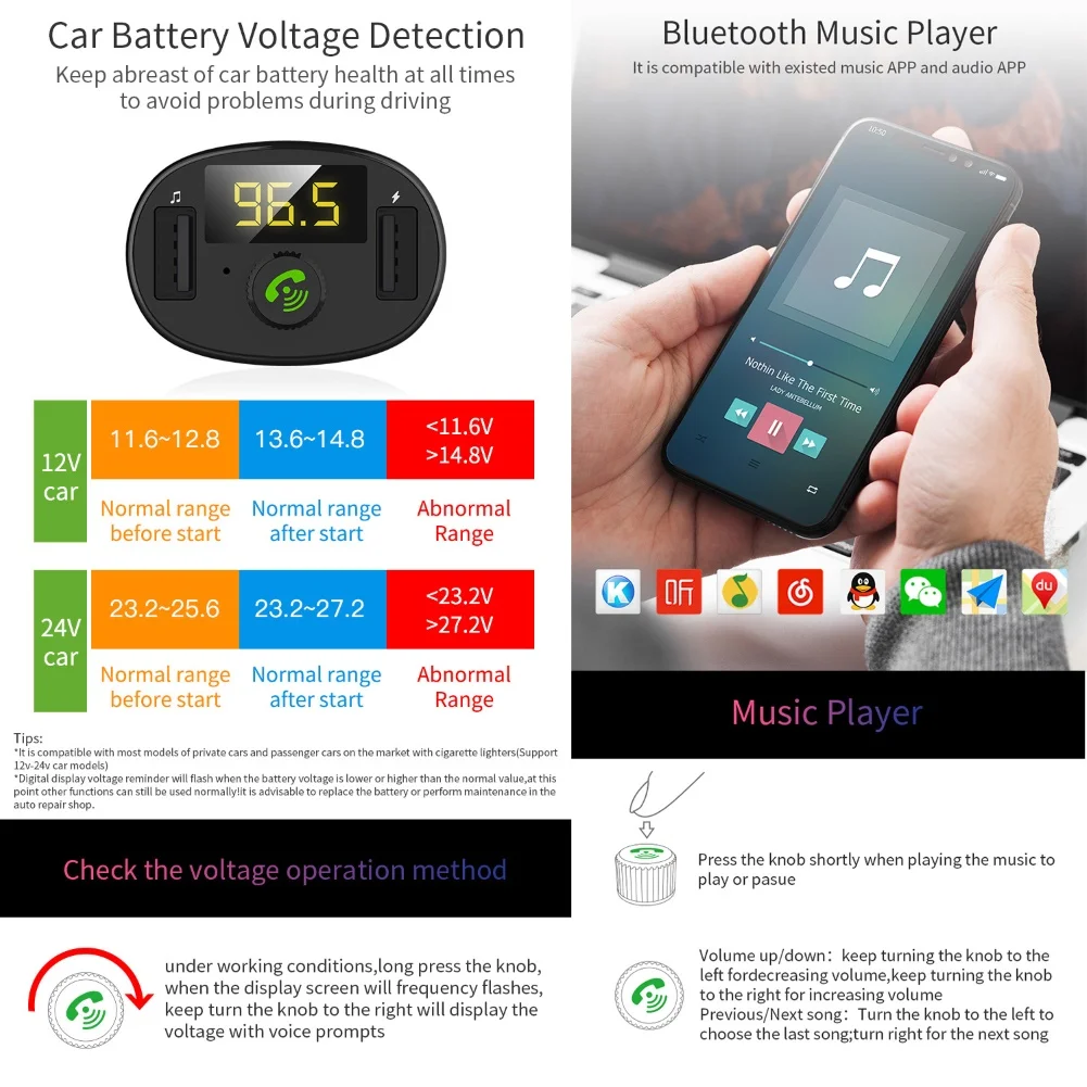 Usb Автомобильное зарядное устройство BT23 беспроводной Bluetooth Handsfree автомобильный fm-передатчик MP3-плеер двойной USB зарядное устройство