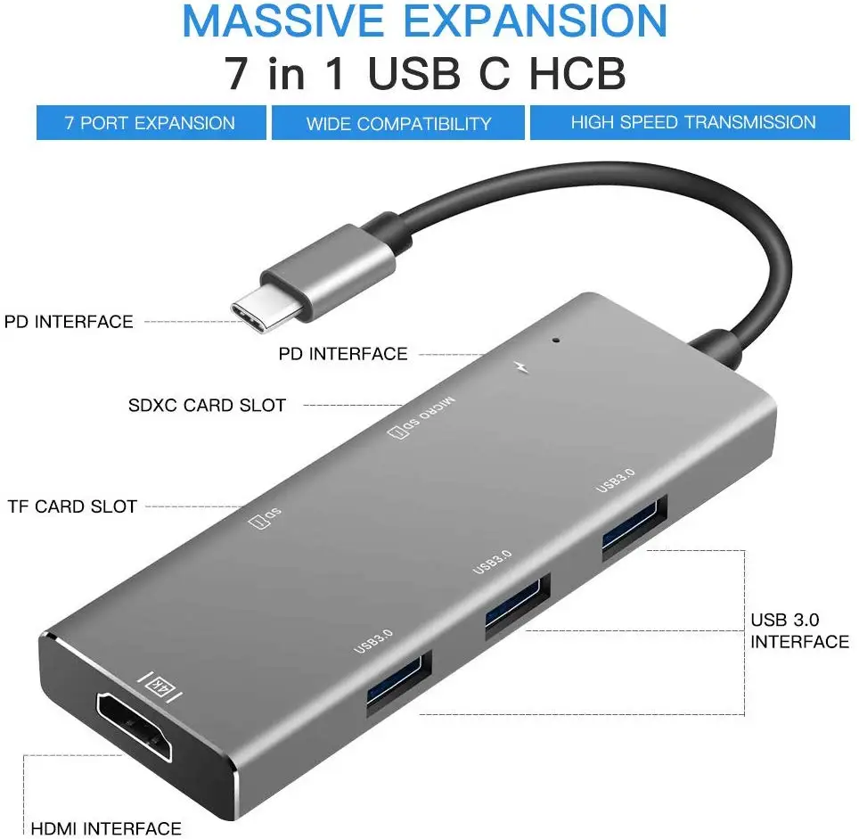 USB C концентратор 7 в 1 C3.0 type с Micro SD/SD кард ридером и HDMI выход адаптер для MacBook Pro| |