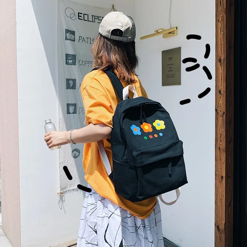 

2019 new JIULIN elegant style Korean version of the girl trend canvas flower backpack