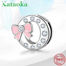 Bentuk Bulat Baru 925 Sterling Silver Pink Enamel Busur Huruf O Hiasan Manik-manik Klip Fit Asli Pesona Refleksi Gelang Perhiasan(China)