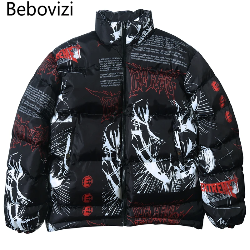 

Bebovizi Men Japan Windbreaker Hip Hop Anime Jacket Parka Streetwear Harajuku Warm Outwear Winter Tokyo Padded Jacket Coat