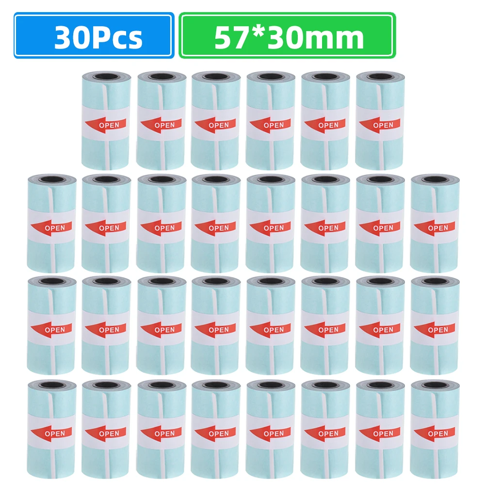 30 rollos de pegatina imprimible papel de rollo de papel térmico directo auto-adhesivo 57*30mm para PeriPage A6 impresora térmica PAPERANG P1/P2