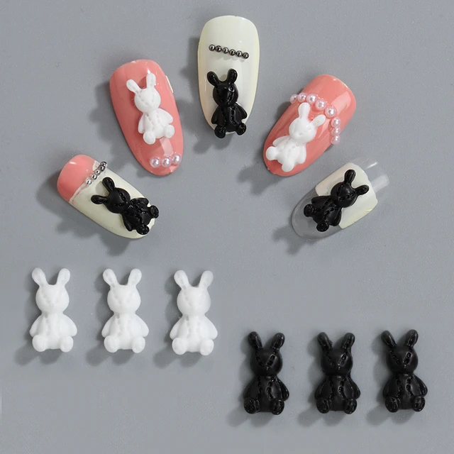 Adornos de resina para uñas acrílicas, joyería Kawaii con diseño de conejo  de esqueleto bonito en 3D, color blanco y negro, 40 unidades - AliExpress