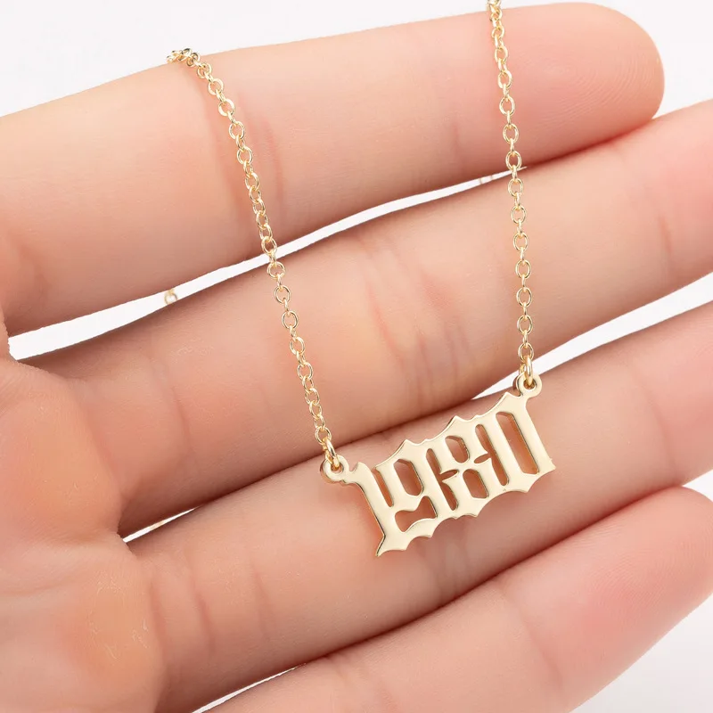 1980 Women Personalized Necklace Special Date Year Number Necklace girl1994 1995 1996 1997 1998 1999 from 1980 to 2002 chain Jewelry - Окраска металла: 1980
