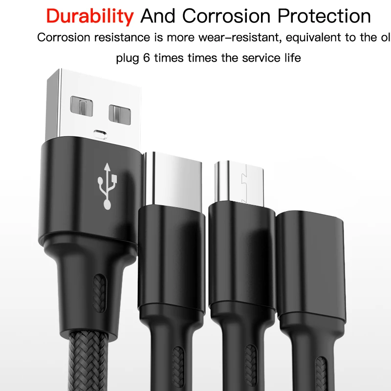 3 в 1 микро USB кабель мобильный телефон кабель для samsung huawei Быстрая зарядка Usb C Тип C USB кабель для iPhone провод шнур(N1029