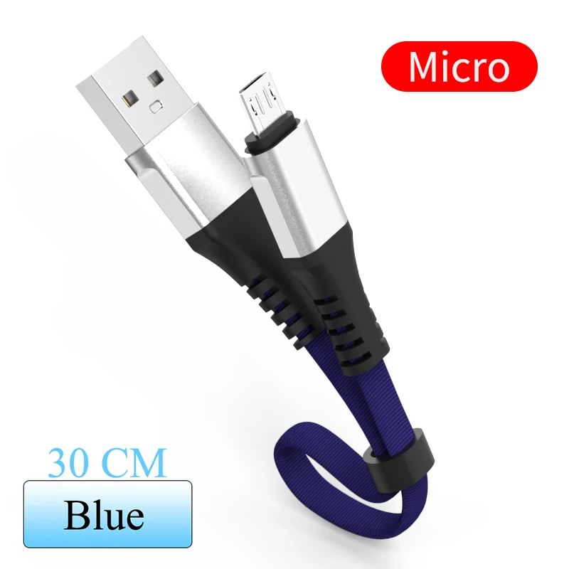 Blue For Micro Портативный мини короткий кабель для iPhone X 8 7 Быстрая зарядка синхронизации данных Micro usb type C для huawei P30 Xiaomi 9 samsung S9 USBC Cabo - Цвет: Blue For Micro