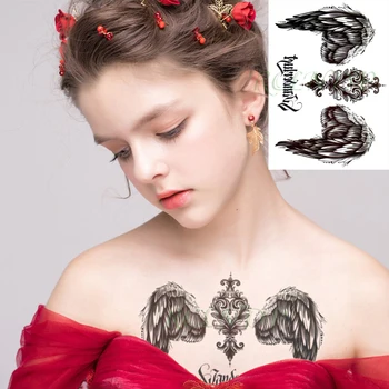 

Waterproof Temporary Tattoo Sticker Angel Wings Feather Letter Flash Tatoo Fake Tatto Big Size Body Art for Girl Men Women
