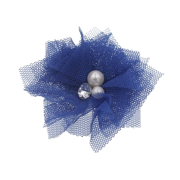 Royal Blue 5 см Сетка с жемчугом цветок Дети DIY цветок аксессуары без повязки без бант-заколка для волос Цветы Аксессуары для волос 15 шт./партия - Color: Royal Blue