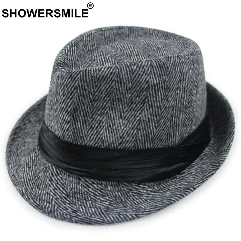 White Stripe Hats SHOWERSMILE фетровая шляпа с елочкой для мужчин хлопок британский стиль Панама Шляпы винтажные женские классические серые шляпы весна-осень и шапки - Цвет: White Stripe Hats