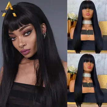 

Aiva Hair Heat Resistant Synthetic Lace Front Wig Glueless Long Straight Black Wig With Bangs Cosplay Wigs For Black Women