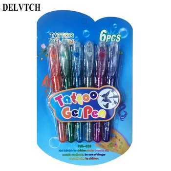 

6pcs/set 1.0mm Washable Tattoo Gel Pen Eco-friendly Colored Pen DIY Skin Graffiti Painting Decor Tool School Student Kids Gifts