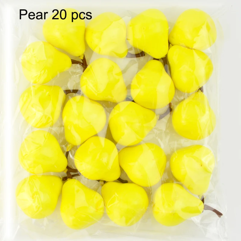 yellow pear 20шт/3 шт Искусственные фрукты имитация клубники пластик моделирование клубника Орнамент Ремесло фотографии реквизит украшение окна - Цвет: yellow pear