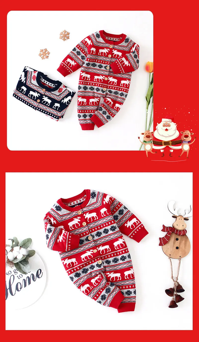 Детские комбинезоны для девочек и мальчиков; Рождественская вязаная зимняя одежда для малышей; Осенний комбинезон для новорожденных; Рождественский костюм для малышей
