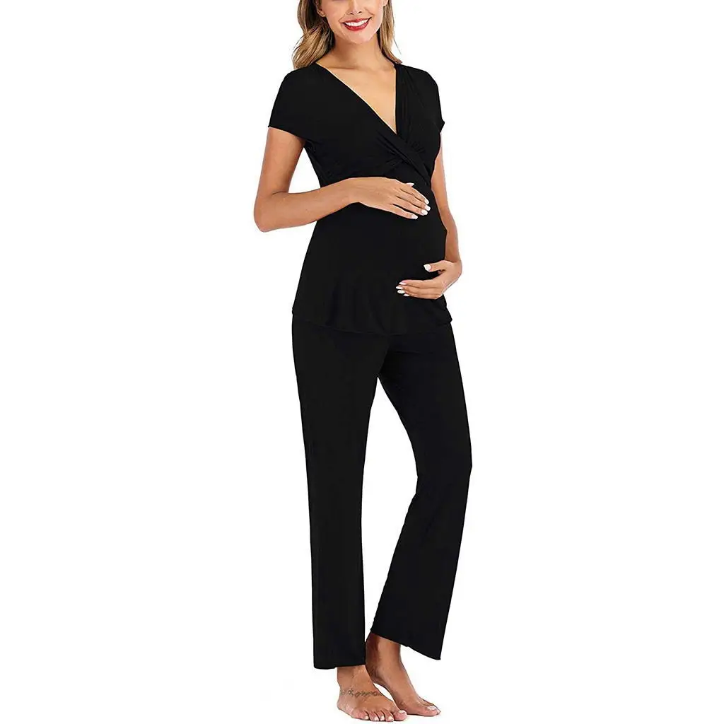 Pregnant Women Layered Maternity & Nursing Pajama Capri Set V NECK Cotton Hospital Set Pregnancy Breastfeeding Sleepwear Pregnant Women Layered Maternity & Nursing Pajama Capri Set V NECK Cotton Hospital Set Pregnancy Breastfeeding Sleepwear