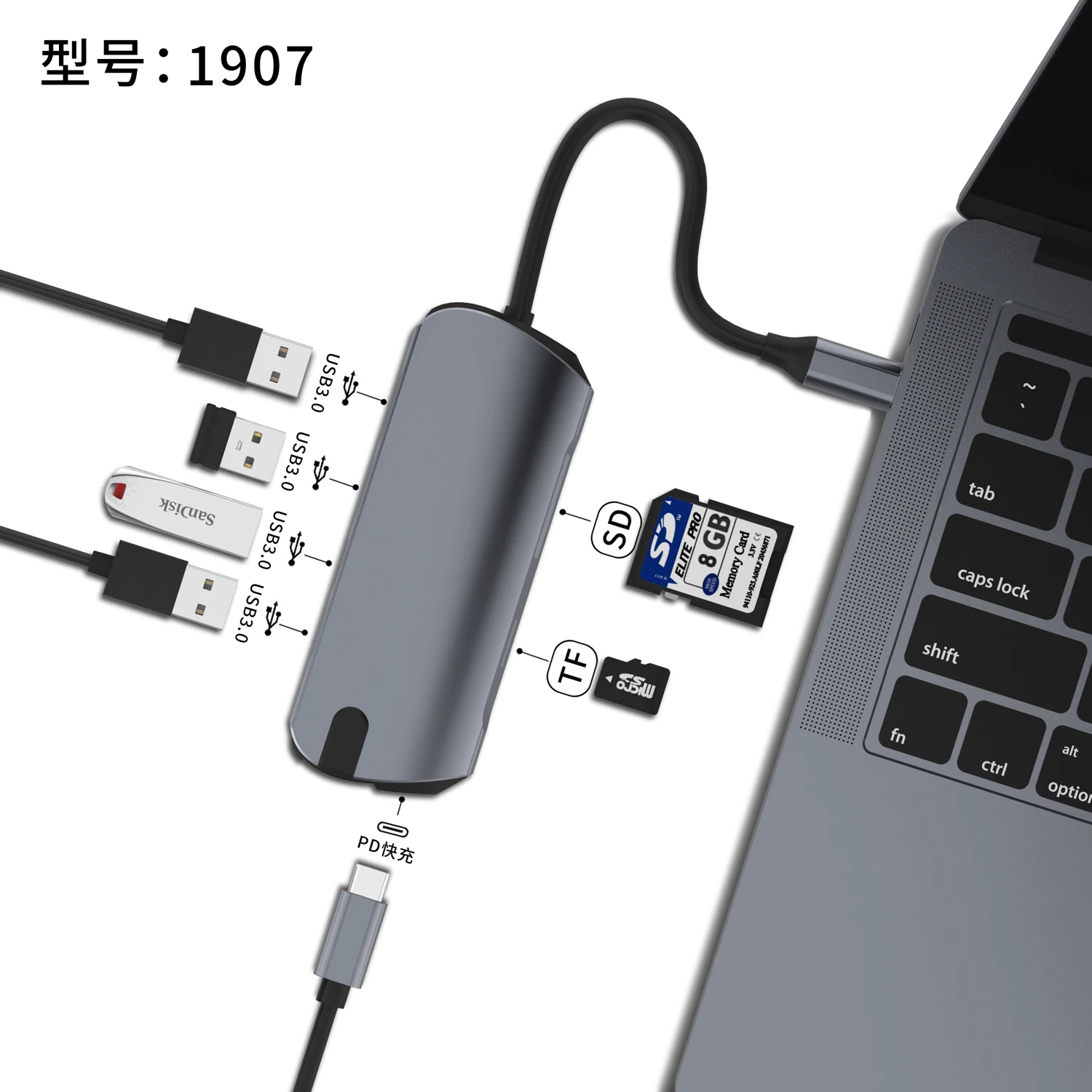 BKSCY type C HUB Многофункциональный usb-концентратор type-C разветвитель HDMI RJ45 PD адаптер для Macbook Pro Аксессуары для ноутбуков type C usb-концентратор - Цвет: 1907
