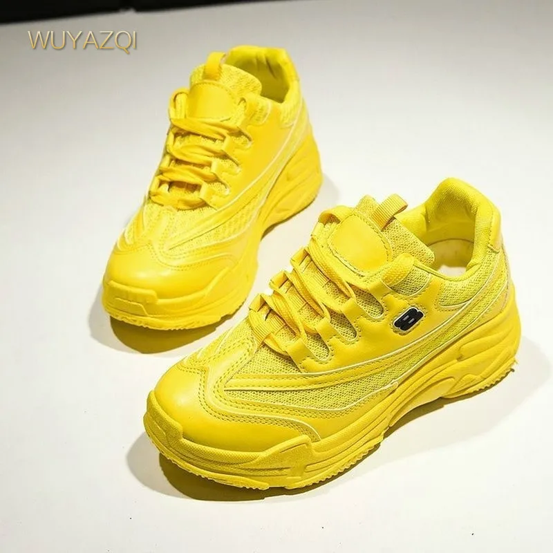 Chunky Shoes Platform-Basket Fashion Sneakers Yellow Casual Womens WUYAZQI Femme