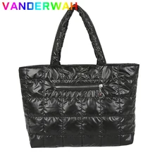 

Large Capacity Women Space Bag High Quality Down Fabric Shoulder Bags for Female Winter Plaid Lady Tote Sac New Fashion Handbags