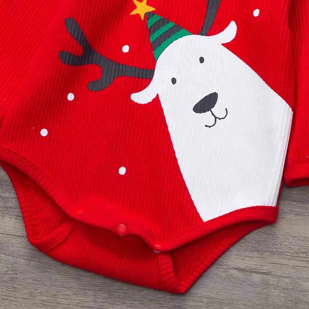 Рождественская Одежда для мальчиков и девочек детский комбинезон с рождественским принтом, боди, штаны, шапки, 3 предмета, зимняя одежда для малышей roupa infantil, 0-24 мес