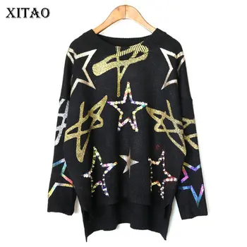 

XITAO Star Print Sequin Sweater Europe Style Plus Size Pullover Women Streetwear Autumn Winter Clothes Women 2019 New DMY1864