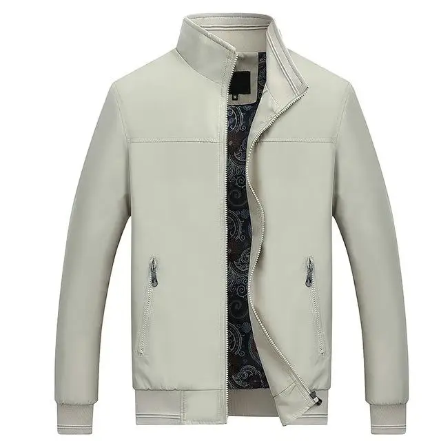Light Khaki Новые осенние повседневные Брендовые мужские куртки и пальто со стоячим воротником на молнии, мужская верхняя одежда, мужская черная куртка, Мужская одежда - Цвет: Light Khaki