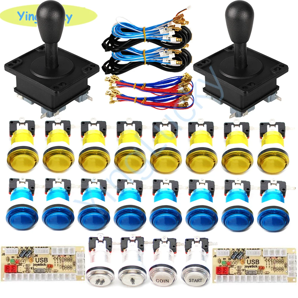 2 Players Arcade joysticks DIY Kit Zero Delay USB Encoder American Style Joystick 28mm Push Button PC Mame Raspberry pi 1 2 3