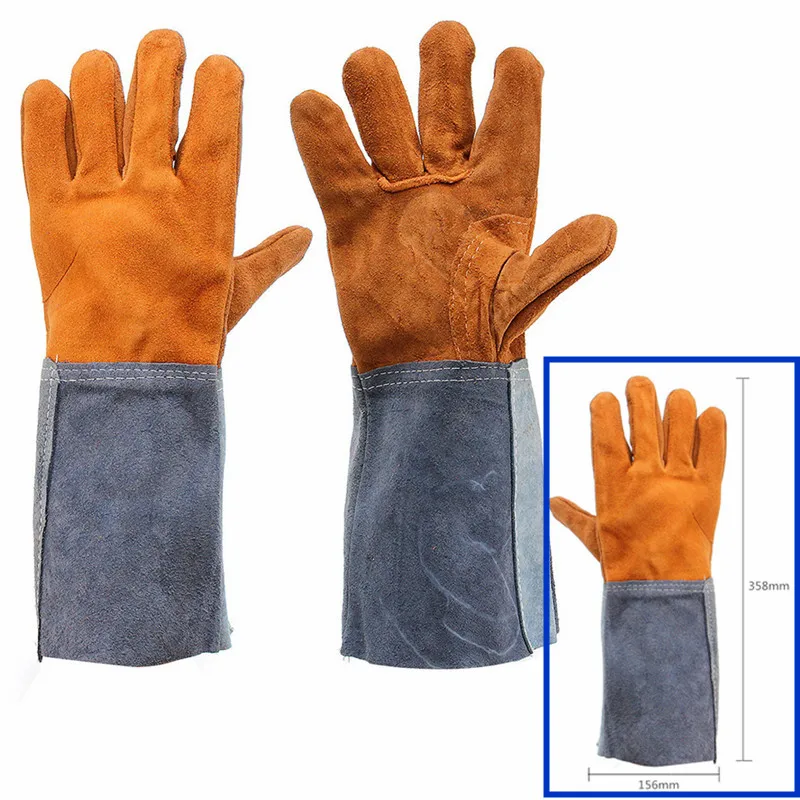 

1Pair Working Safety Gloves Soft Welding Cowhide Leather Plus Protecting Gloves Heat Shield Cover Guard Safe Protecting