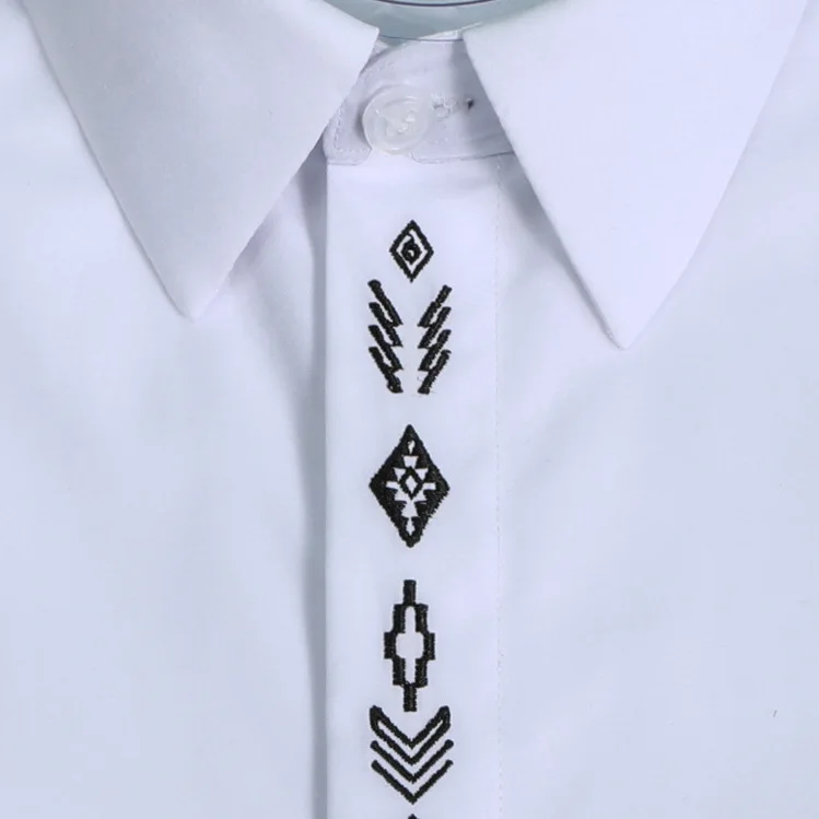 Minglu Simple Men Shirt Luxury Geometric Pattern Embroidery Mens 
