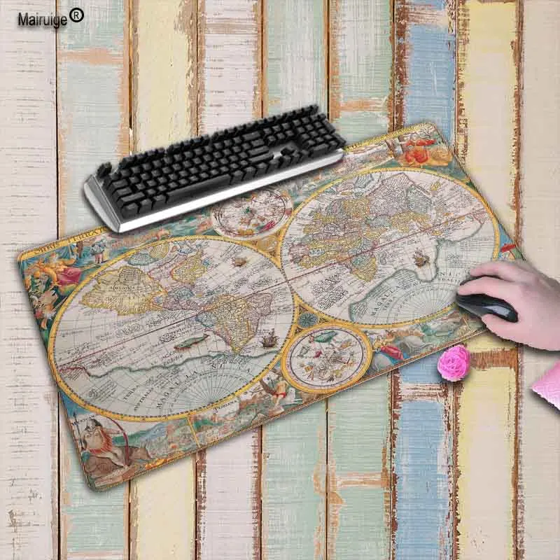  fashion Old World Map Large Locking Edge mouse pad Natural Rubber Computer Gaming mousepad Desk Mat