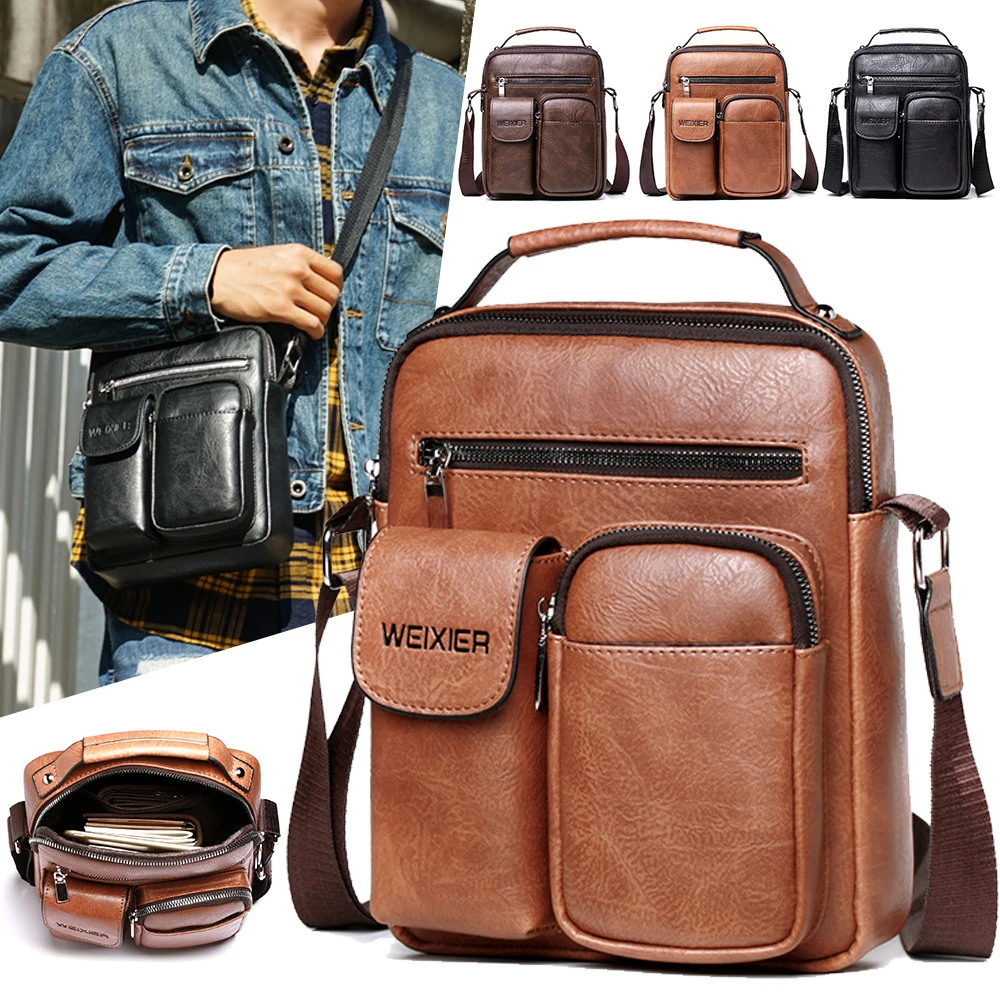 

New Multifunction Crossbody Bag for Men Messenger Bag Business Casual Large Capacity Handbag Male PU Leather Shoulder Bag