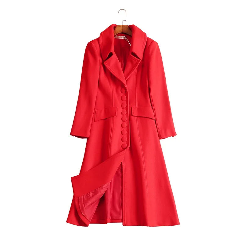 

Ladies Red Christmas Winter Coat Women Long Wool Coats Abrigos Mujer Invierno 2020 Long Sleeves Women Coat Casaco Feminino D1601