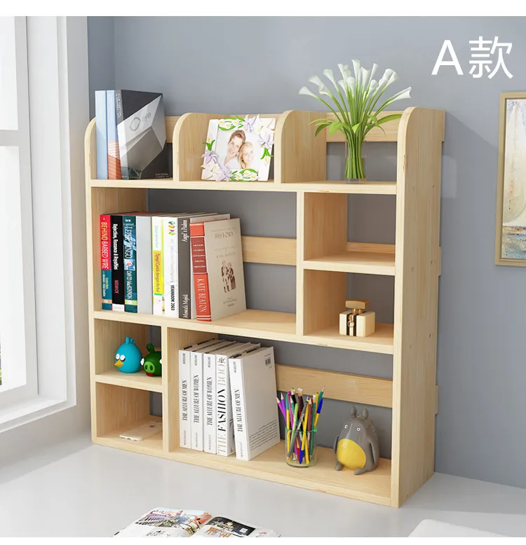 

Simple solid wood desk small bookshelf children's desk storage rack students with tabletop bookcase window shelf