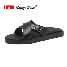 Ins/; сандалии; Мужская Летняя обувь из натуральной кожи; мужские шлепанцы; нескользящие повседневные мужские пляжные сандалии; мужские шлепанцы на плоской подошве; Цвет Черный; A1241