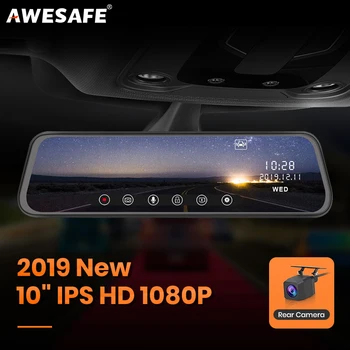 

AWESAFE IPS 10" Full Touch Screen Mirror Dash Cam 1080P Stream Media Car DVR Recorder with Rearview Mirror Parking Monitor